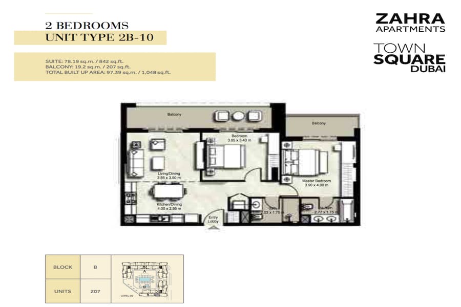 Zahra Apartments I, 2-Bed Floor Plan, type: 2 BEDROOM UNIT TYPE 2B-10