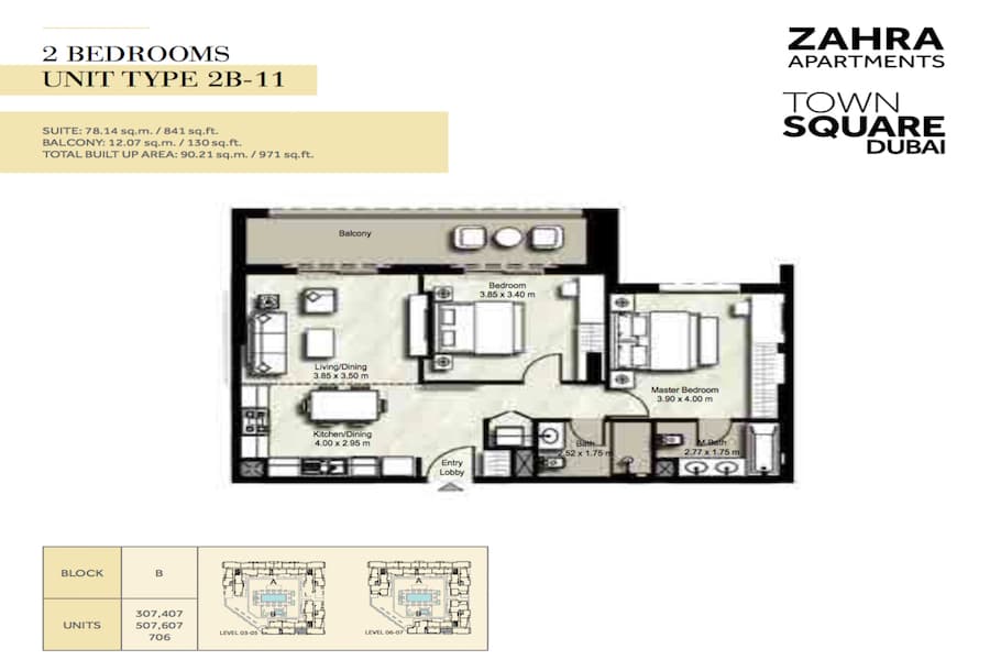 Zahra Apartments I, 2-Bed Floor Plan, type: 2 BEDROOM UNIT TYPE 2B-11
