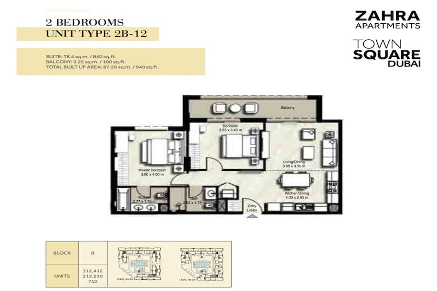 Zahra Apartments I, 2-Bed Floor Plan, type: 2 BEDROOM UNIT TYPE 2B-12