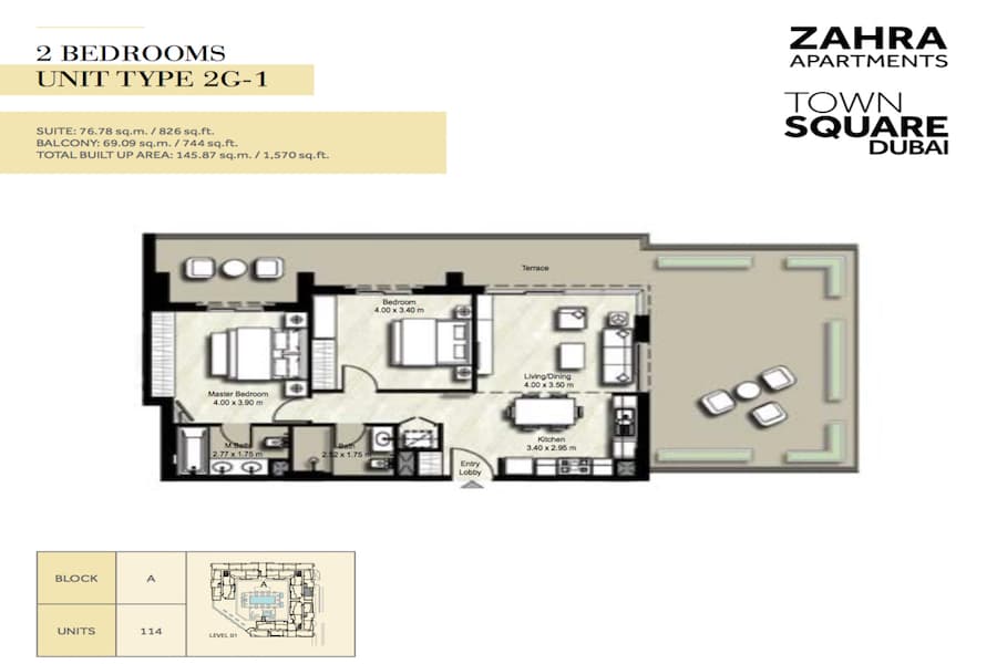 Zahra Apartments I, 2-Bed Floor Plan, type: 2 BEDROOM UNIT TYPE 2G-1