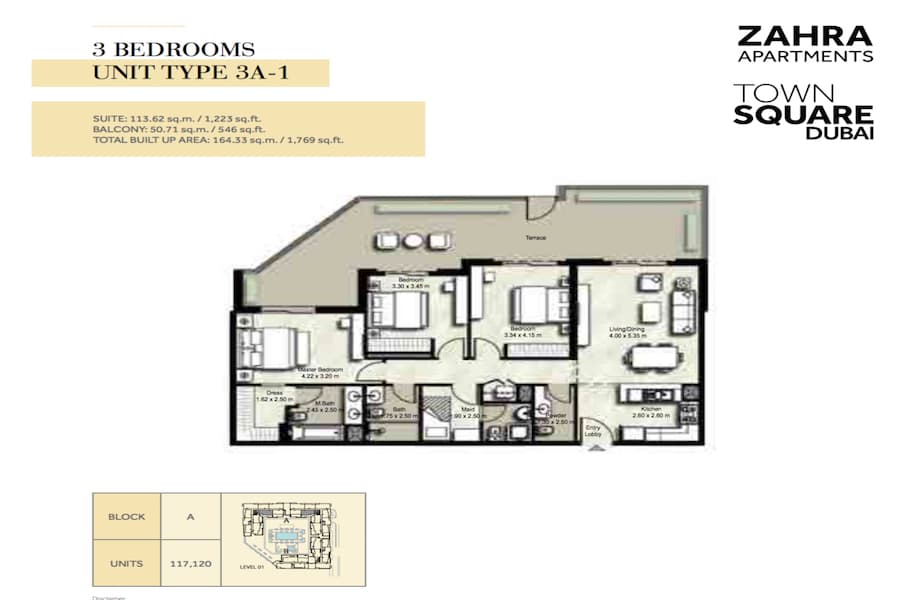 Zahra Apartments I, 3-Bed Floor Plan, type: 3 BEDROOM UNIT TYPE 3A-1