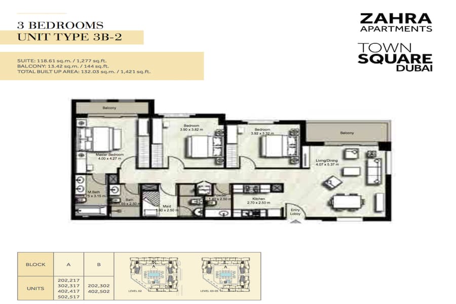 Zahra Apartments I, 2-Bed Floor Plan, type: 3 BEDROOM UNIT TYPE 3B-2