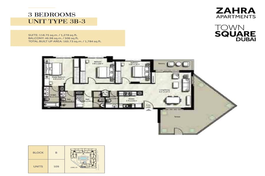 Zahra Apartments I, 3-Bed Floor Plan, type: 3 BEDROOM UNIT TYPE 3B-3