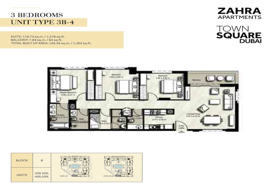Zahra Apartments I, 3-Bed Floor Plan, type: 3 BEDROOM UNIT TYPE 3B-4