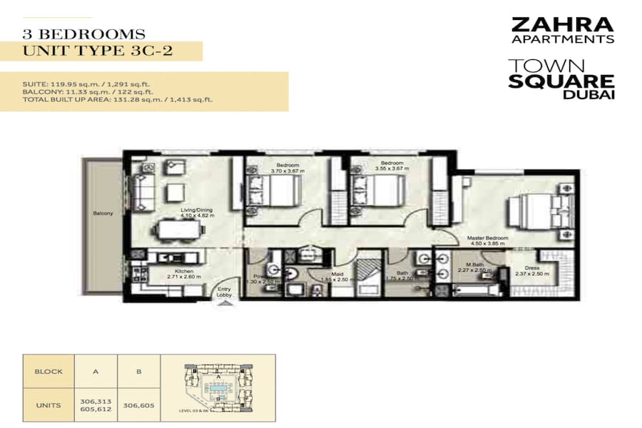 Zahra Apartments I, 3-Bed Floor Plan, type: 3 BEDROOM UNIT TYPE 3C-2