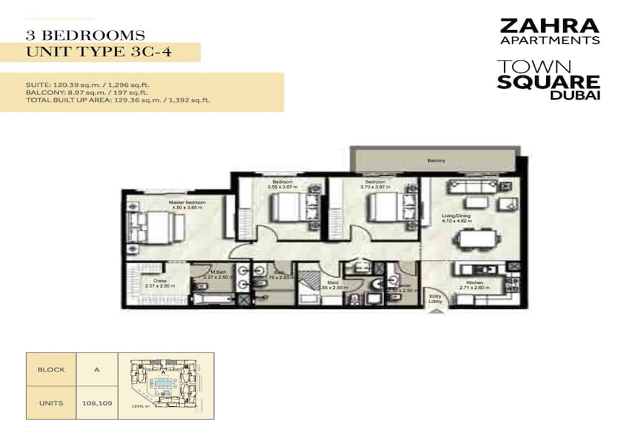 Zahra Apartments I, 3-Bed Floor Plan, type: 3 BEDROOM UNIT TYPE 3C-4