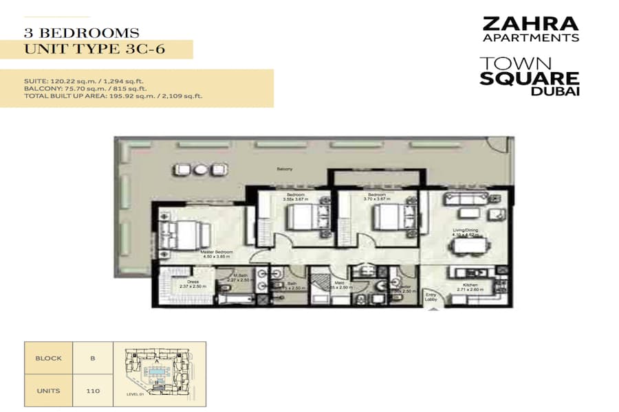 Zahra Apartments I, 3-Bed Floor Plan, type: 3 BEDROOM UNIT TYPE 3C-6