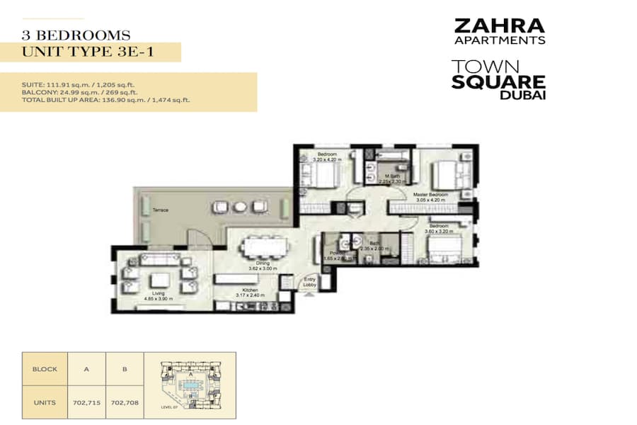 Zahra Apartments I, 3-Bed Floor Plan, type: 3 BEDROOM UNIT TYPE 3E-1