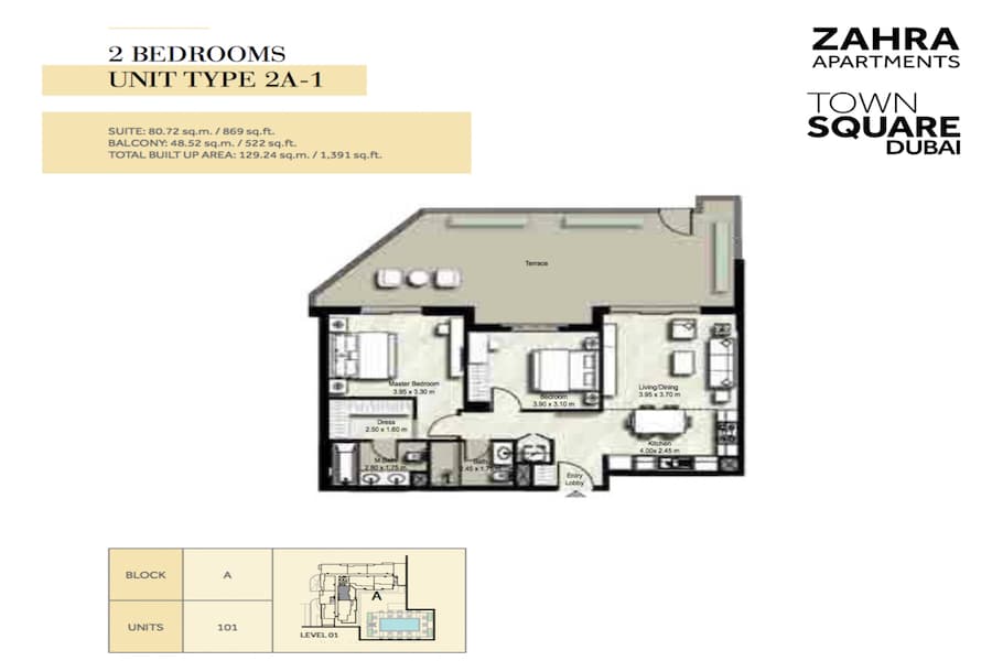 Zahra Apartments II, 2-Bed Floor Plan, type: 2 BEDROOM UNIT TYPE 2A-1