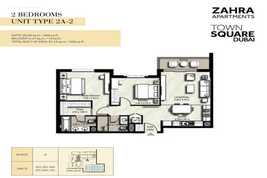 Zahra Apartments II, 2-Bed Floor Plan, type: 2 BEDROOM UNIT TYPE 2A-2