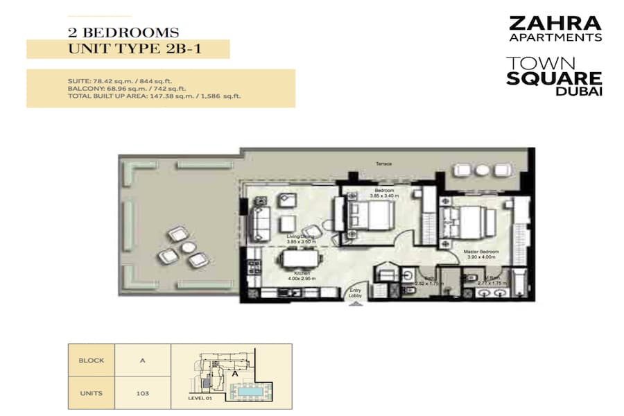 Zahra Apartments II, 2-Bed Floor Plan, type: 2 BEDROOM UNIT TYPE 2B-1