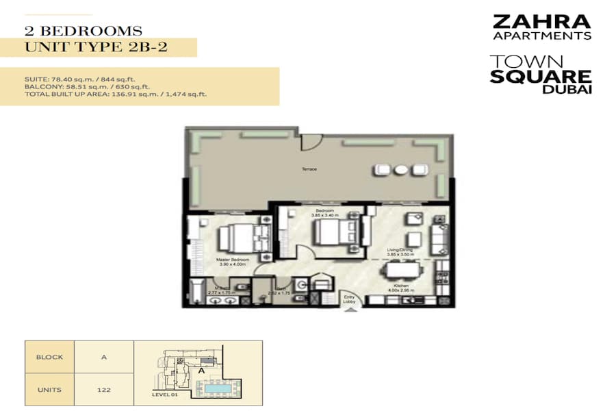 Zahra Apartments II, 2-Bed Floor Plan, type: 2 BEDROOM UNIT TYPE 2B-2