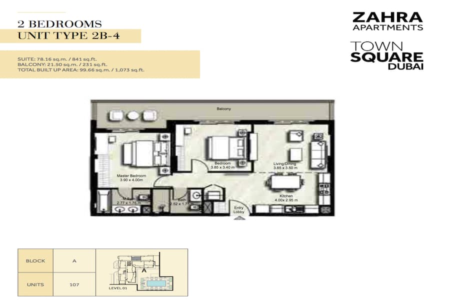 Zahra Apartments II, 2-Bed Floor Plan, type: 2 BEDROOM UNIT TYPE 2B-4