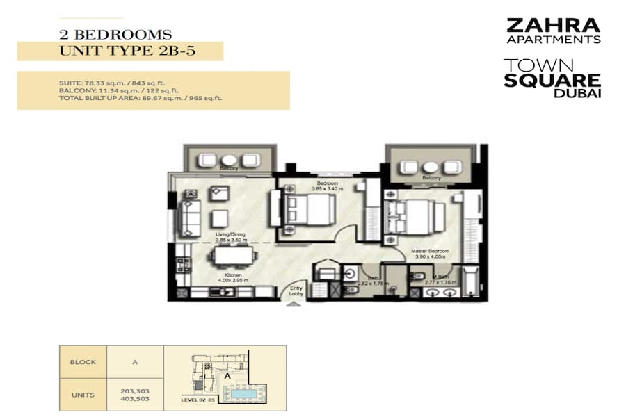 Zahra Apartments II, 2-Bed Floor Plan, type: 2 BEDROOM UNIT TYPE 2B-5