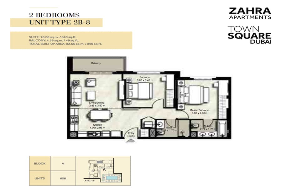 Zahra Apartments II, 2-Bed Floor Plan, type: 2 BEDROOM UNIT TYPE 2B-8
