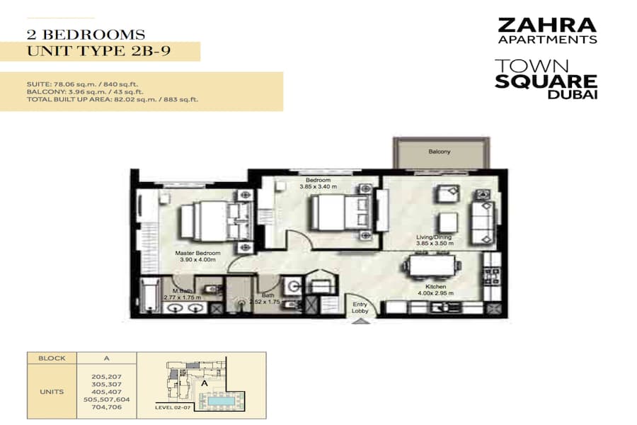 Zahra Apartments II, 2-Bed Floor Plan, type: 2 BEDROOM UNIT TYPE 2B-9