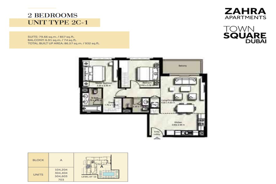 Zahra Apartments II, 2-Bed Floor Plan, type: 2 BEDROOM UNIT TYPE 2C-1