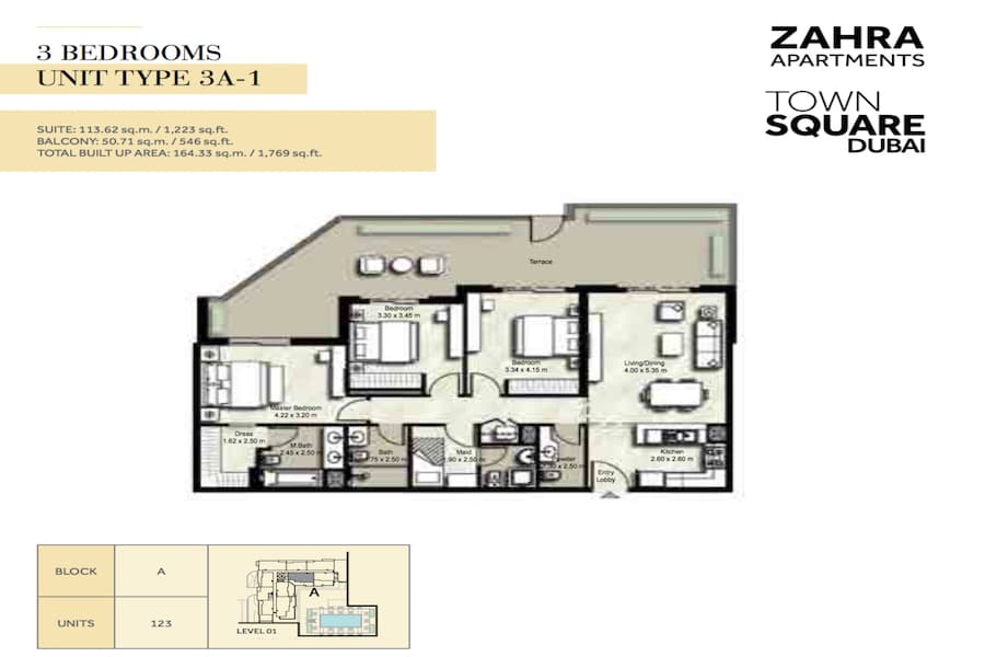 Zahra Apartments II, 3-Bed Floor Plan, type: 3 BEDROOM UNIT TYPE 3A-1