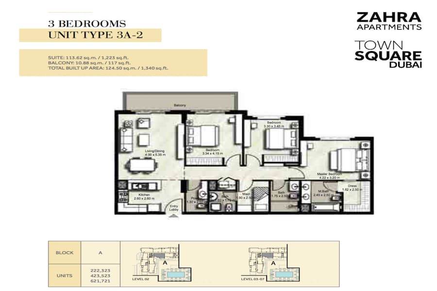 Zahra Apartments II, 3-Bed Floor Plan, type: 3 BEDROOM UNIT TYPE 3A-2