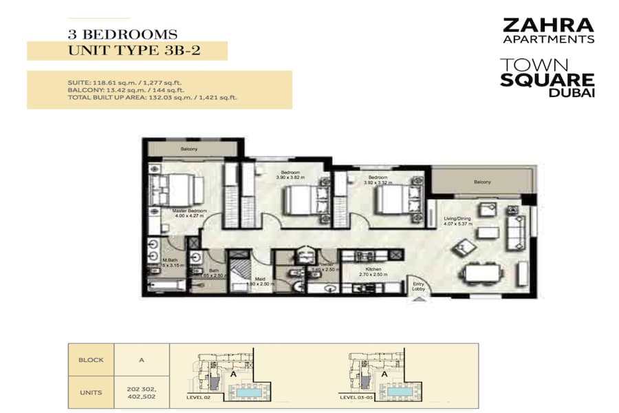 Zahra Apartments II, 3-Bed Floor Plan, type: 3 BEDROOM UNIT TYPE 3B-2
