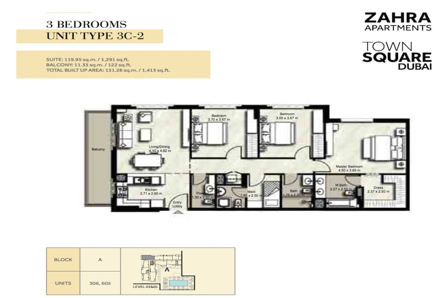 Zahra Apartments II, 3-Bed Floor Plan, type: 3 BEDROOM UNIT TYPE 3C-2