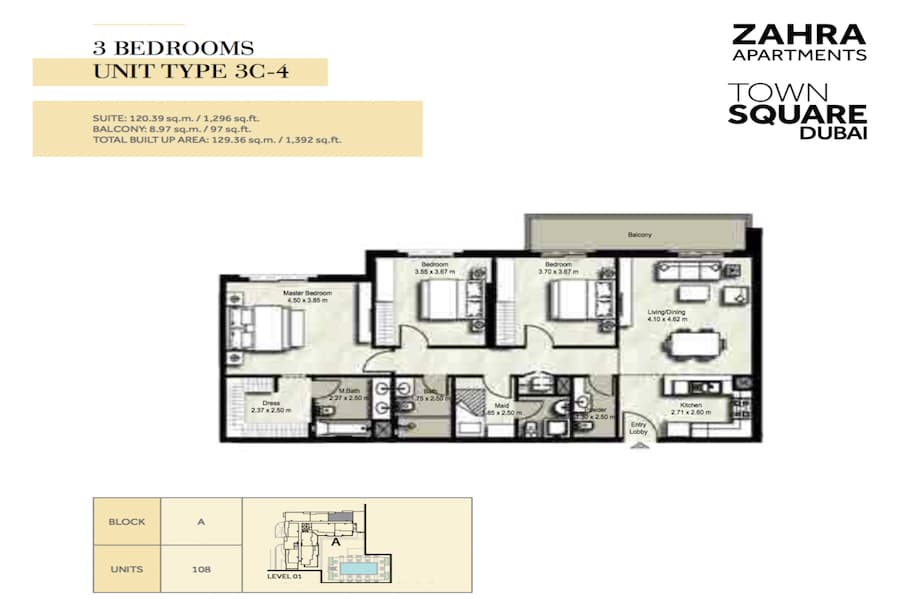 Zahra Apartments II, 3-Bed Floor Plan, type: 3 BEDROOM UNIT TYPE 3C-4