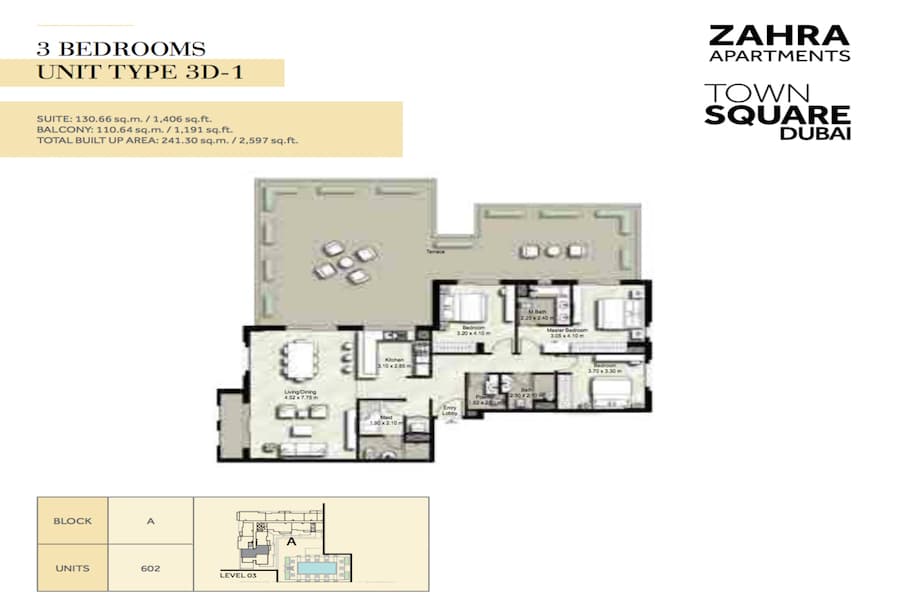 Zahra Apartments II, 3-Bed Floor Plan, type: 3 BEDROOM UNIT TYPE 3D-1