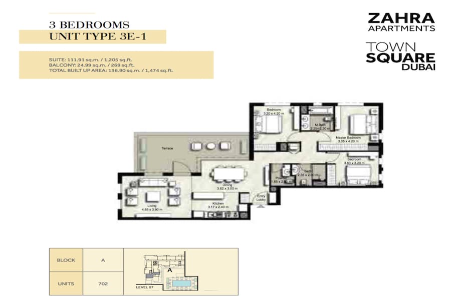 Zahra Apartments II, 3-Bed Floor Plan, type: 3 BEDROOM UNIT TYPE 3E-1