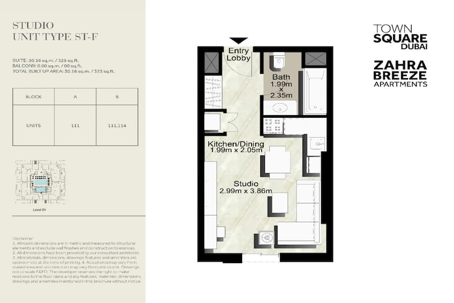 Zahra Breeze, 0-Bed Floor Plan, type: STUDIO UNIT TYPE ST-F