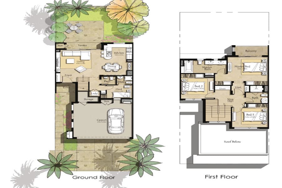 Zahra Townhouses, 3-Bed Floor Plan, type: 3 Bedroom type 1