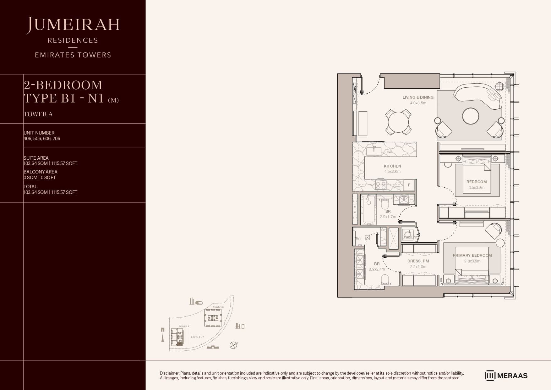 Jumeirah Residences Emirates Towers - Tower A, 2-Bed Floor Plan, type: 2 Bed