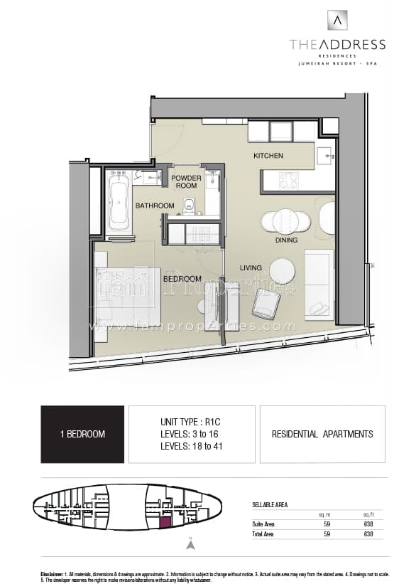 Address JBR, 1-Bed Floor Plan, type: 1 BD - R1C